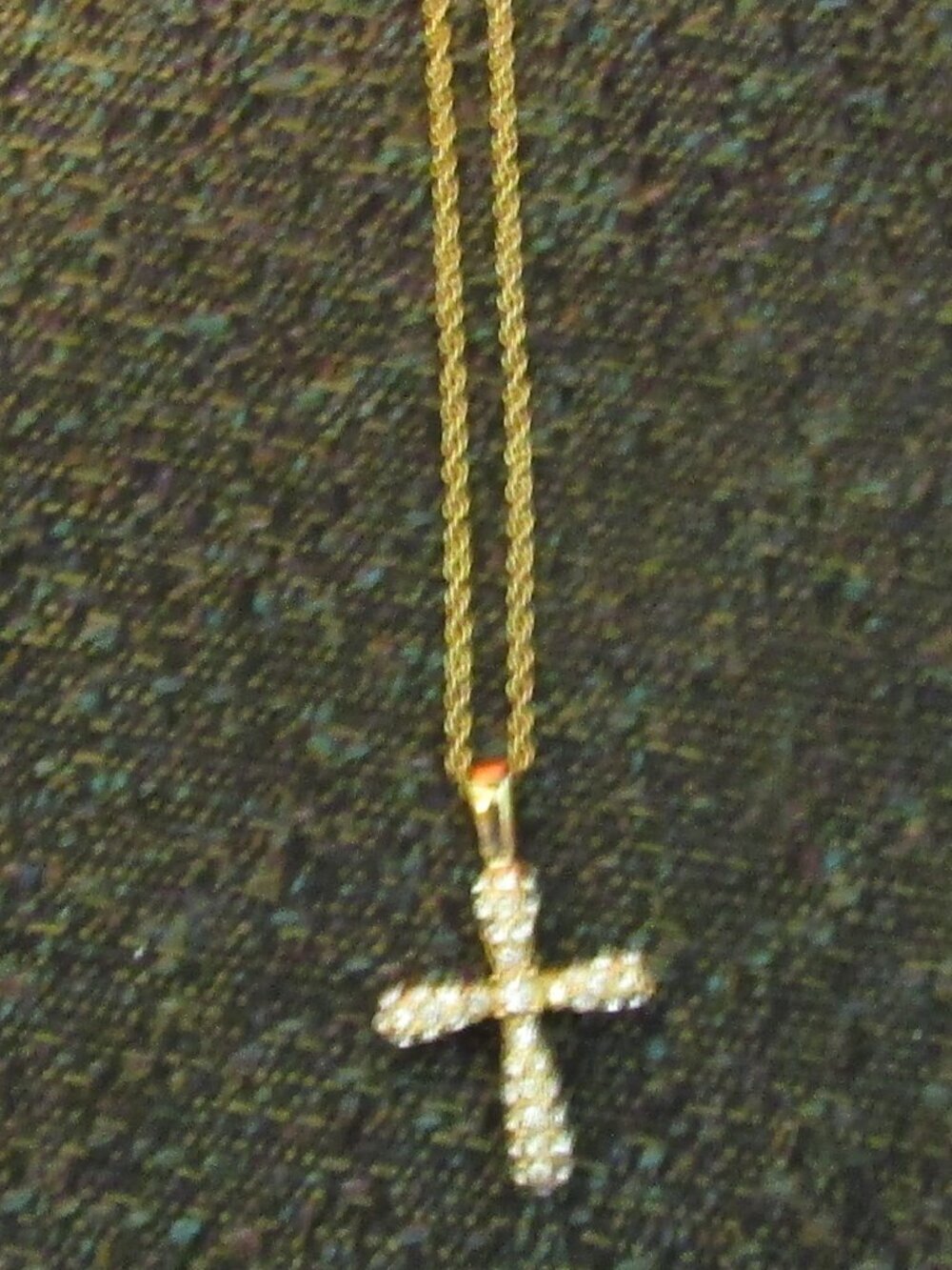 Unbranded Gold Rope Chain 17" NECKLACE w/ 1" CROSS CZ Stones